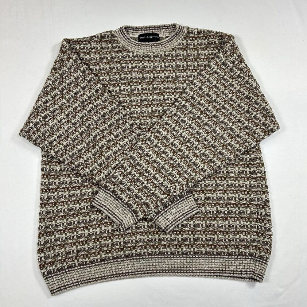Vtg Croft & Barrow Sweater Mens Large Beige Cream Knit Pullover USA Grandpa Dad - Picture 2 of 13